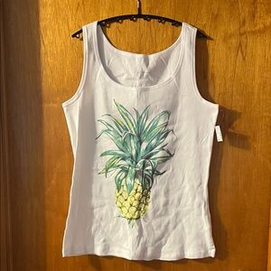 Woman’s Reitmans White Pineapple Graphic Tank Top Large